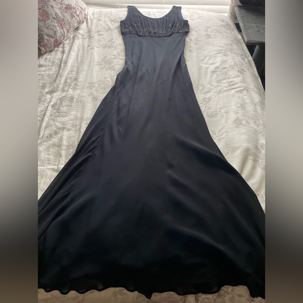 Vintage Navy‎ Beaded Babydoll Maxi Slip Dress Large Whimsigoth 90s Dark Romantic